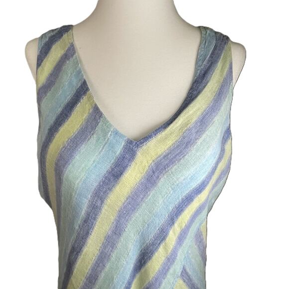 J Jill Love Linen Petite‎ M Striped Linen Maxi Dress Summer Coastal Casual Lined - Picture 10 of 14